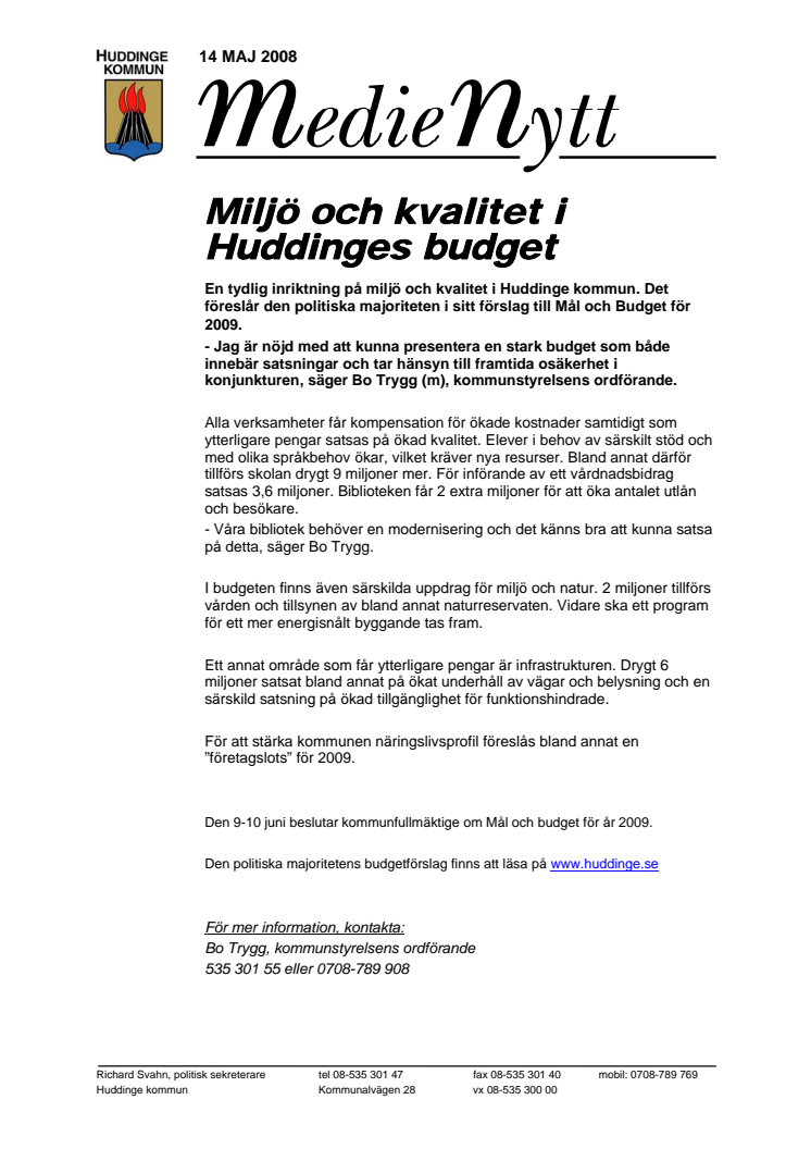 Miljö och kvalitet i Huddinges budget