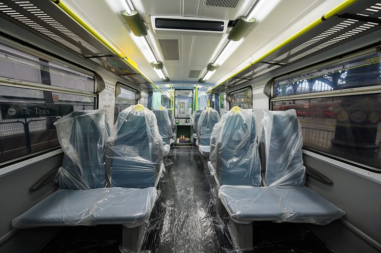 Sanitised and clad in plastic - the Southern train which is being used for the testing of rail staff at Brighton station