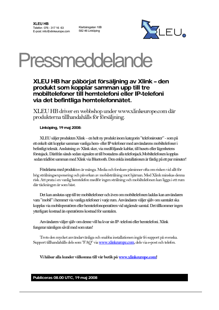 Xlink telefonirouter lanseras i sverige