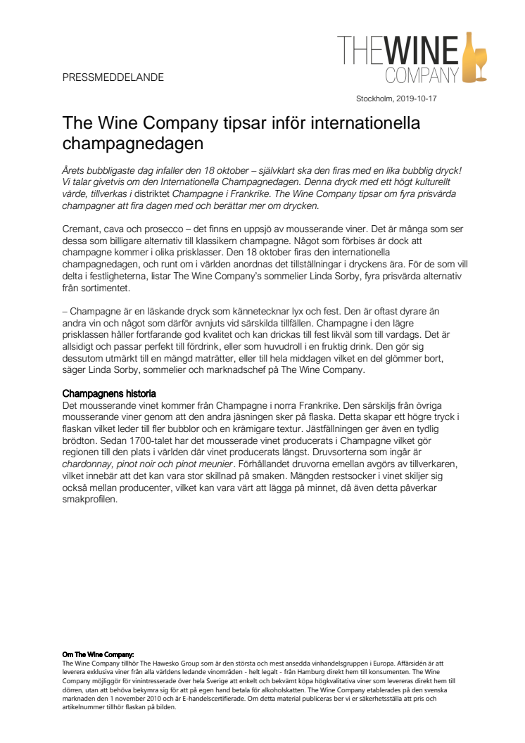 The Wine Company tipsar inför internationella champagnedagen   