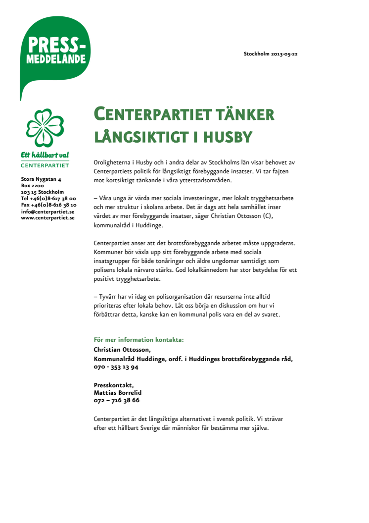 Centerpartiet tänker långsiktigt i Husby