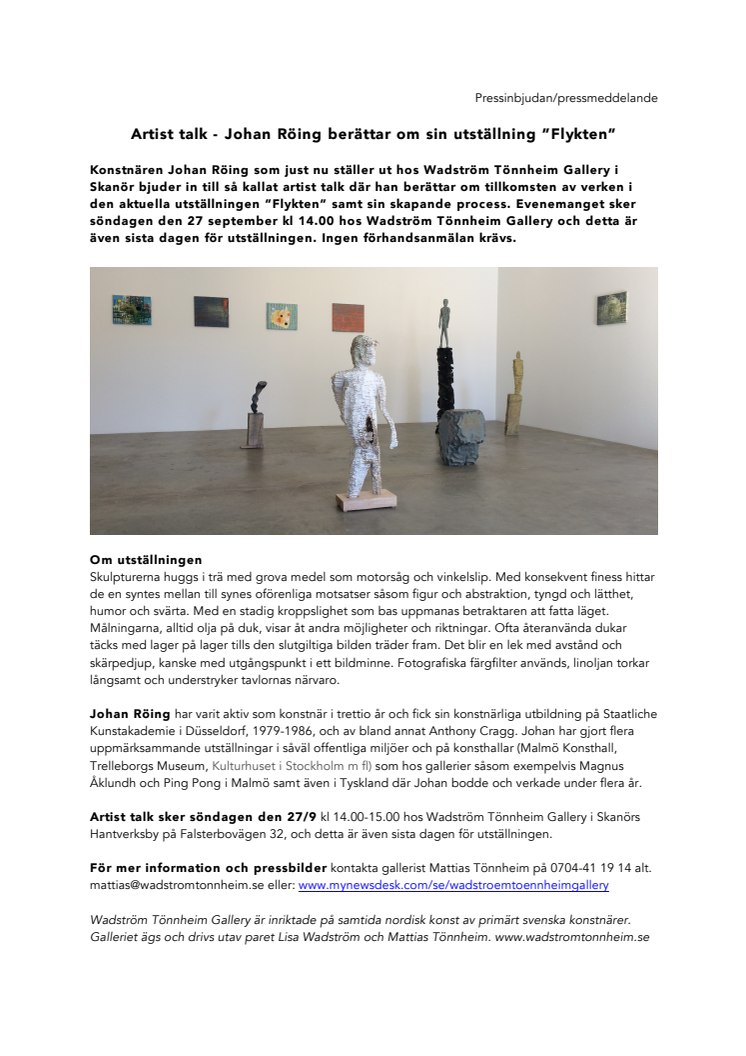 Artist talk - Johan Röing berättar om sin utställning ”Flykten”