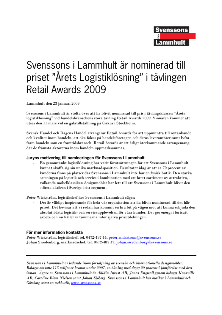 Svenssons i Lammhult nominerad till handelspris