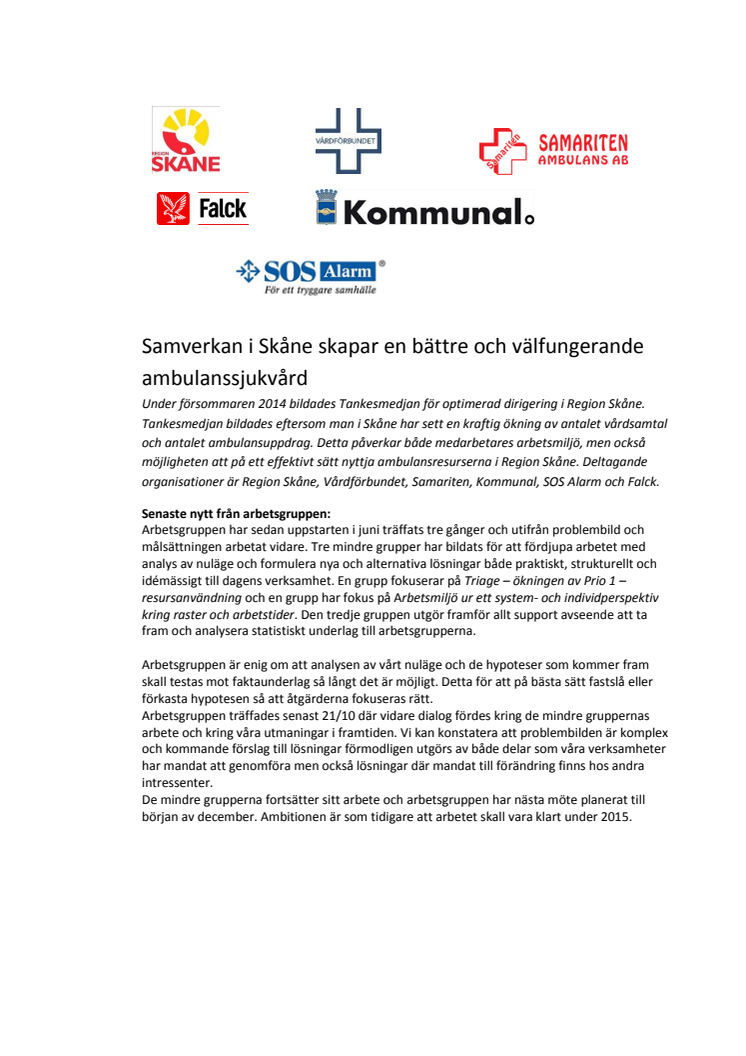 Samverkan i Skåne skapar en bättre och välfungerande ambulanssjukvård   