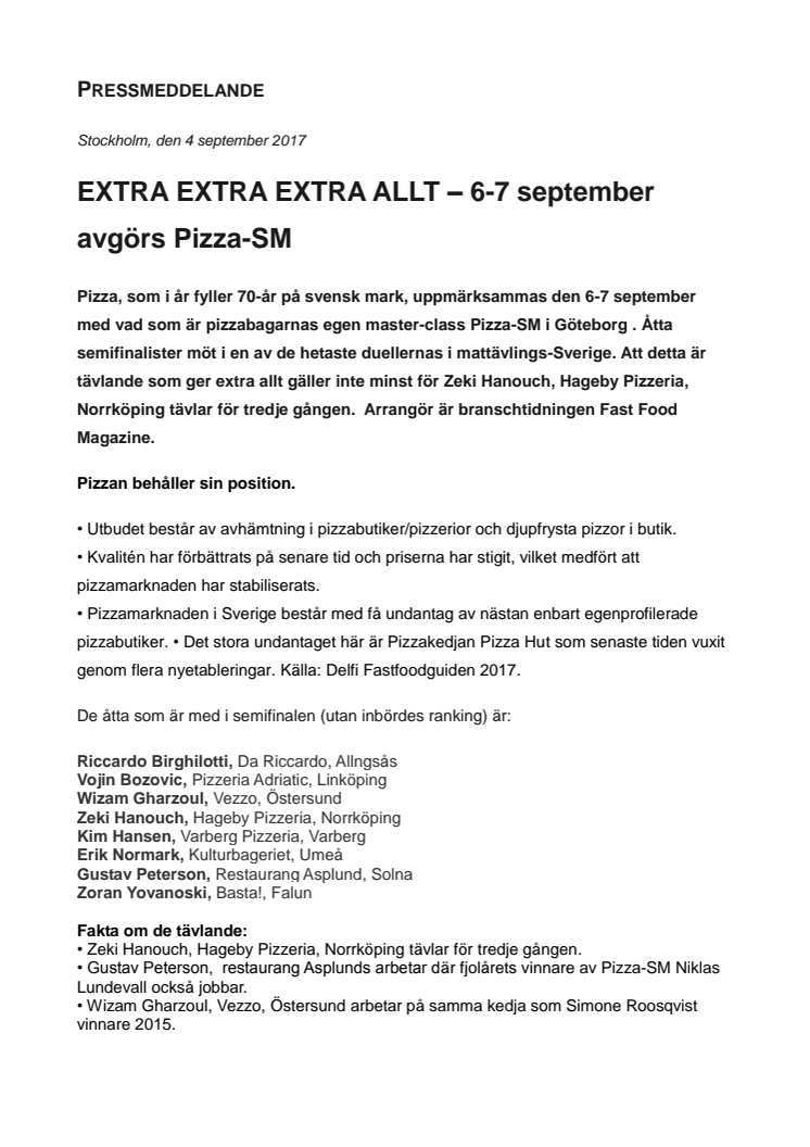 EXTRA EXTRA EXTRA ALLT –  6-7 september avgörs Pizza-SM