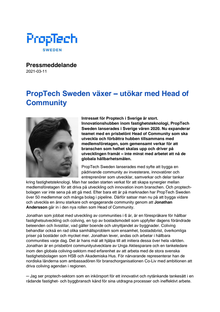 Pressmeddelande PropTech Sweden växer