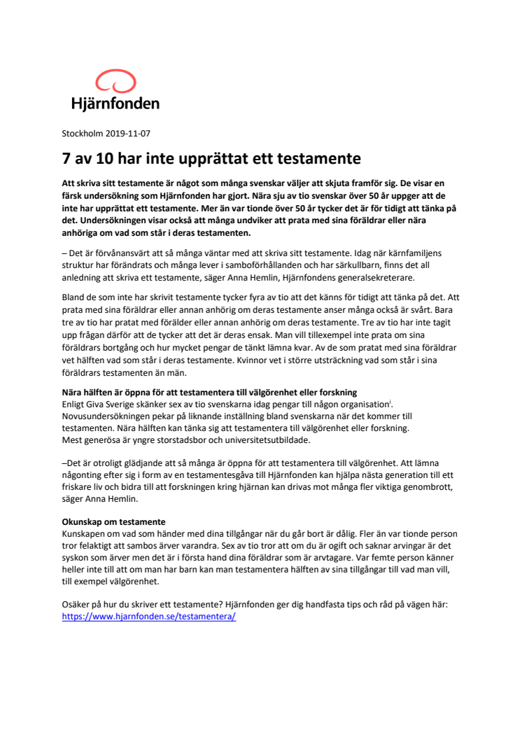 ​7 av 10 har inte upprättat ett testamente