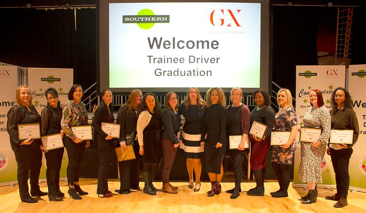 Some of the female train drivers who were celebrated at Fairfield Halls, Croydon