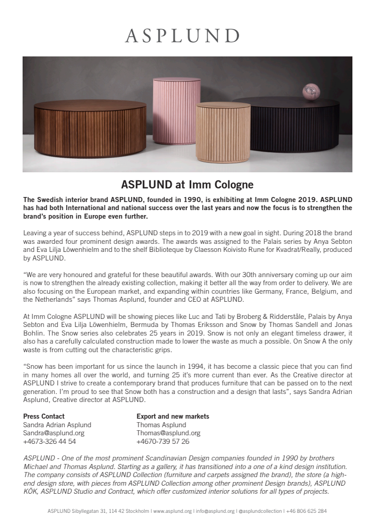 ASPLUND at Imm Cologne