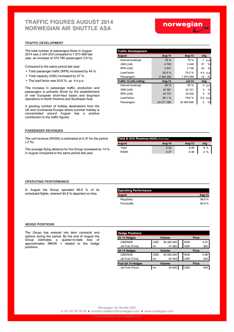 Traffic Figures August 2014