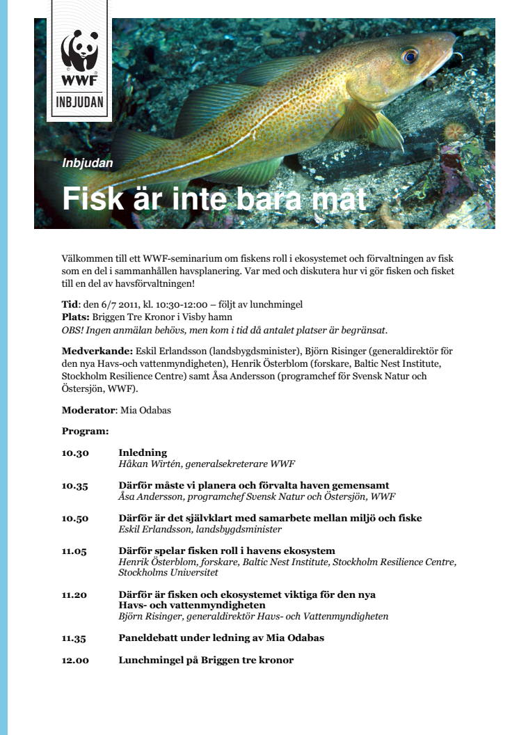 Inbjudan WWFseminarium Fisk är inte bara mat