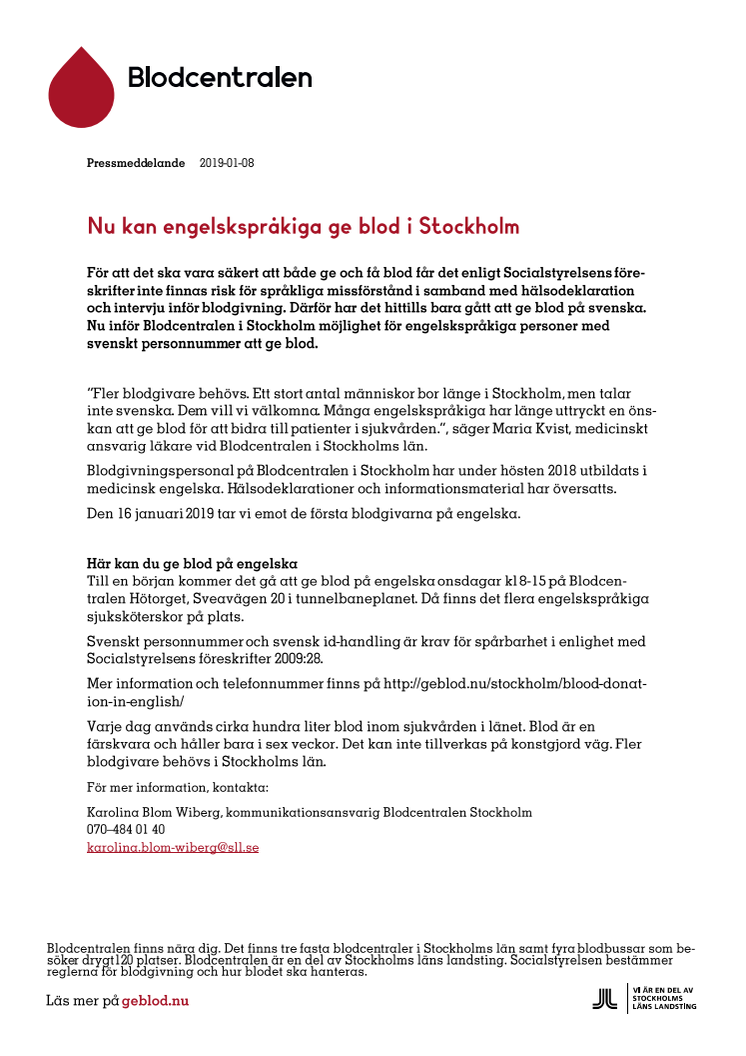 Nu kan engelskspråkiga ge blod i Stockholm 