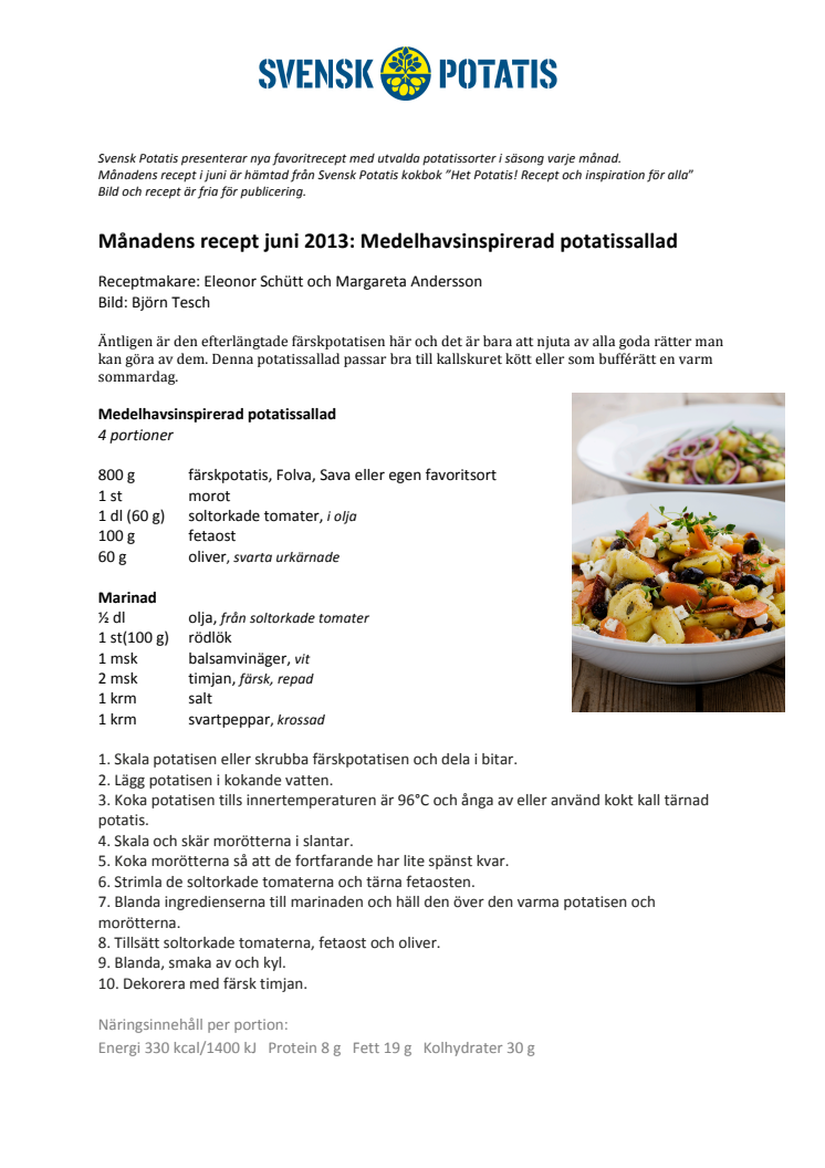 Månadens recept juni - Medelhavsinspirerad potatissallad