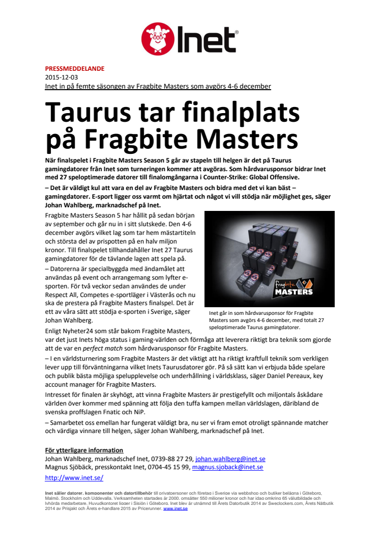 Taurus tar finalplats på Fragbite Masters