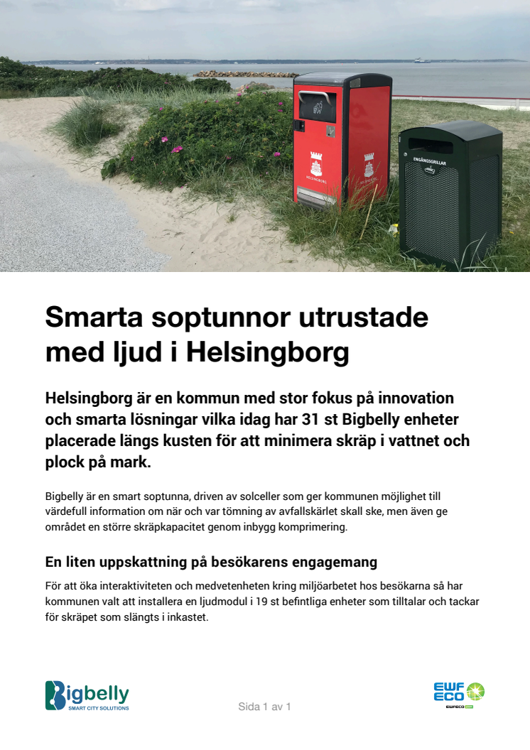 Smarta soptunnor utrustade med ljud i Helsingborg
