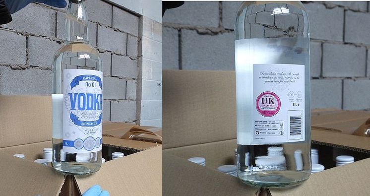 HMRC seized fake vodka labels front and back