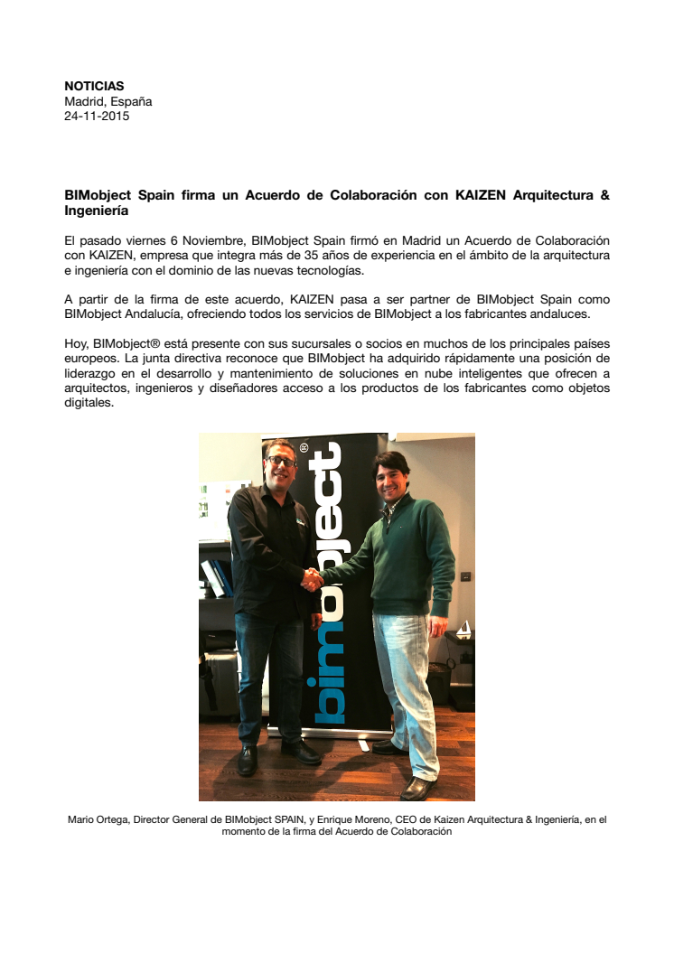 BIMobject Spain firma un Acuerdo de Colaboración con KAIZEN Arquitectura & Ingeniería