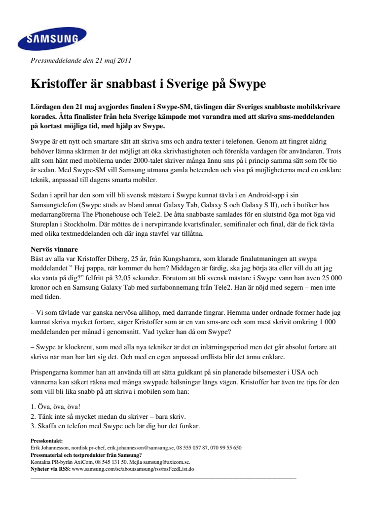 Kristoffer är snabbast i Sverige på Swype