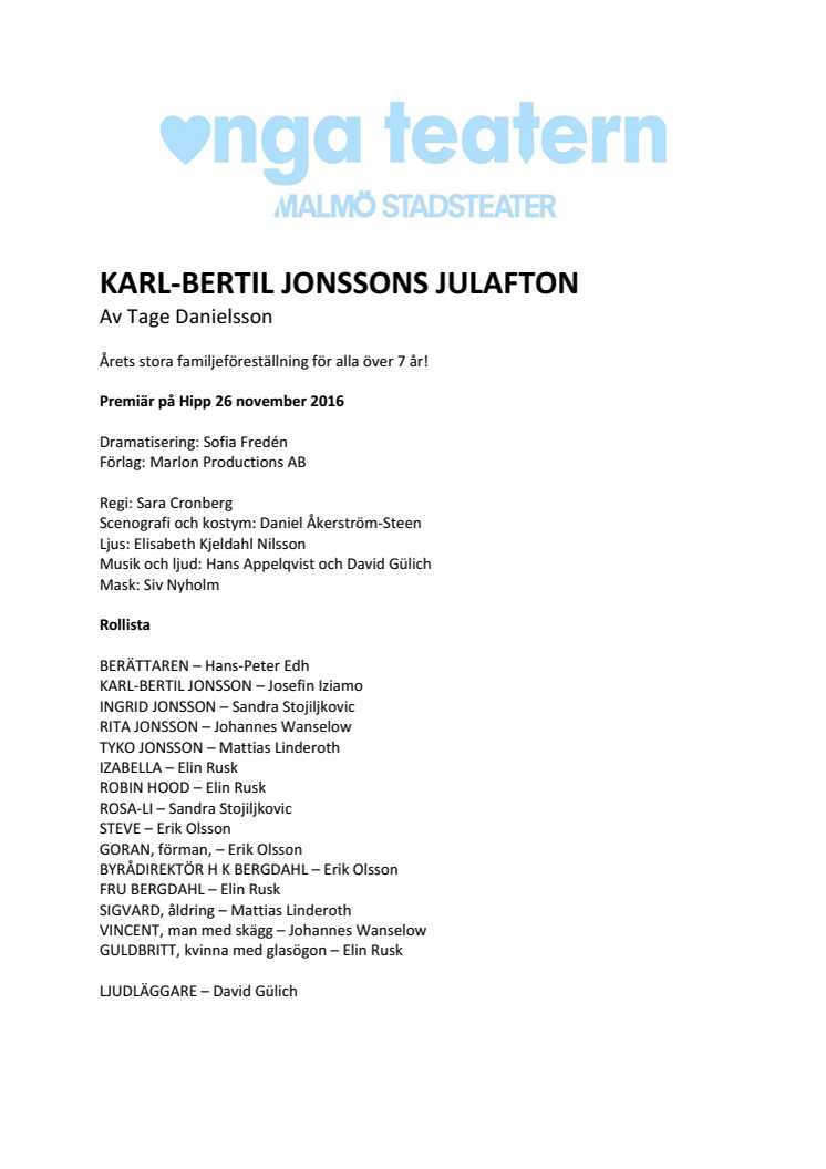 Pressmaterial till Karl-Bertil Jonssons julafton