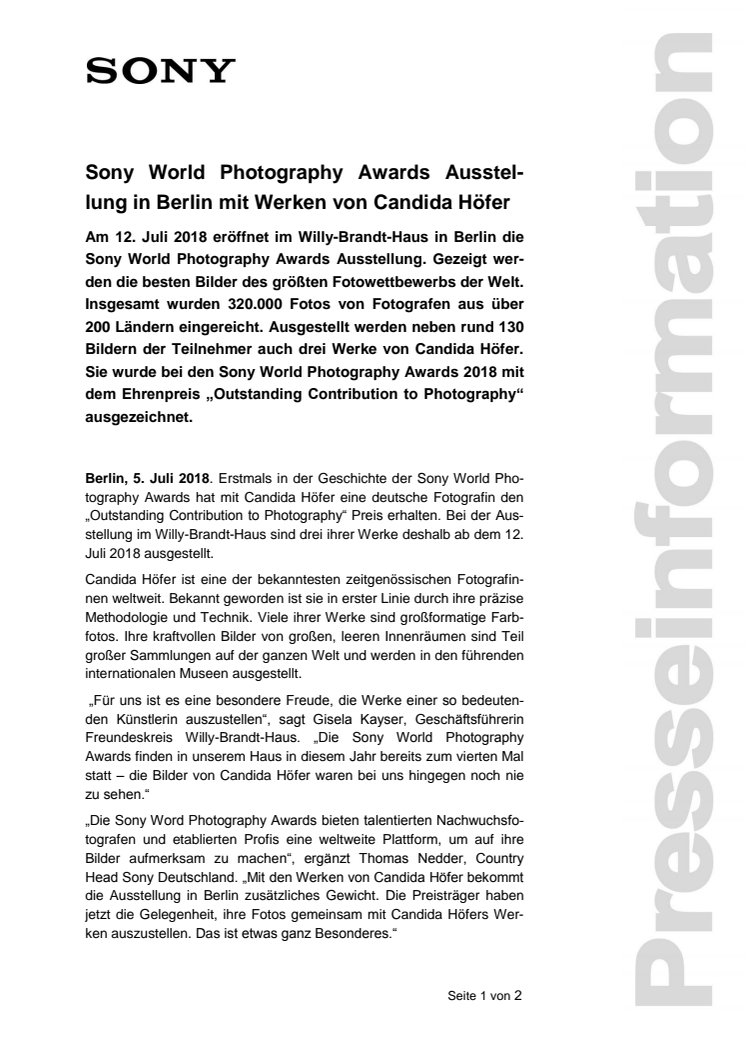 Sony World Photography Awards Ausstellung in Berlin mit Werken von Candida Höfer