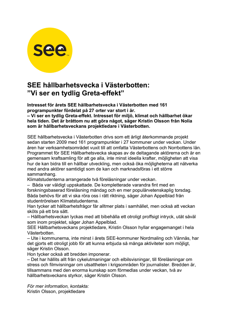 SEE hållbarhetsvecka i Västerbotten:  ”Vi ser en tydlig Greta-effekt”