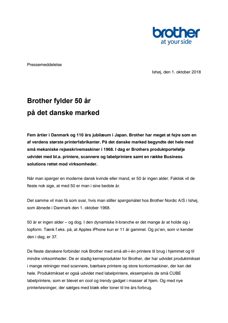 Brother fylder 50 år på det danske marked