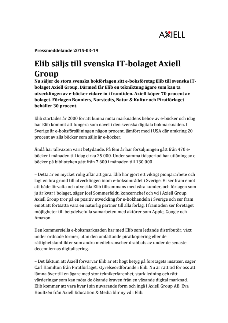Elib säljs till svenska IT-bolaget Axiell Group