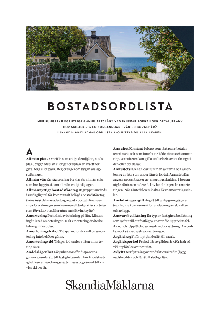 SkandiaMäklarnas Bostadsordlista från A-Ö