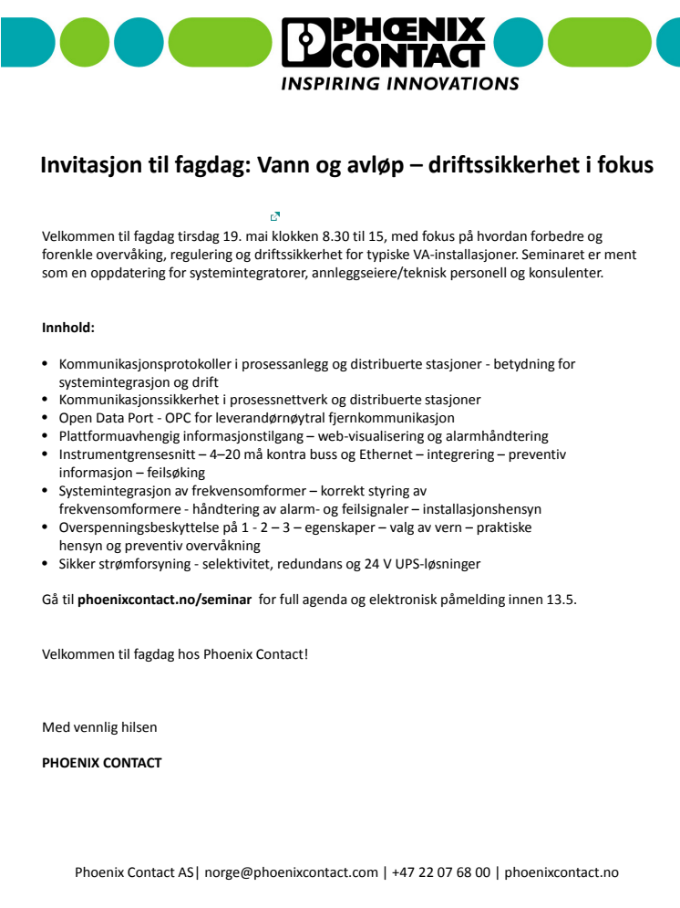 Fagdag 19.05.2015 : Vann og avløp – driftssikkerhet i fokus, Oslo