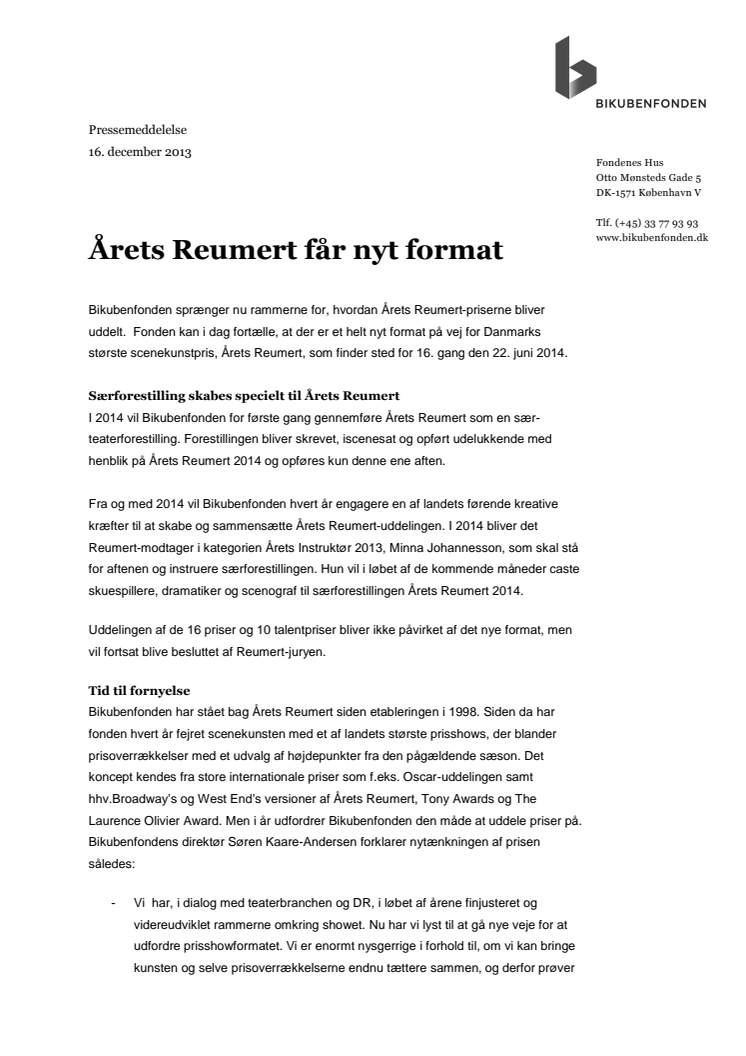 Årets Reumert får nyt format