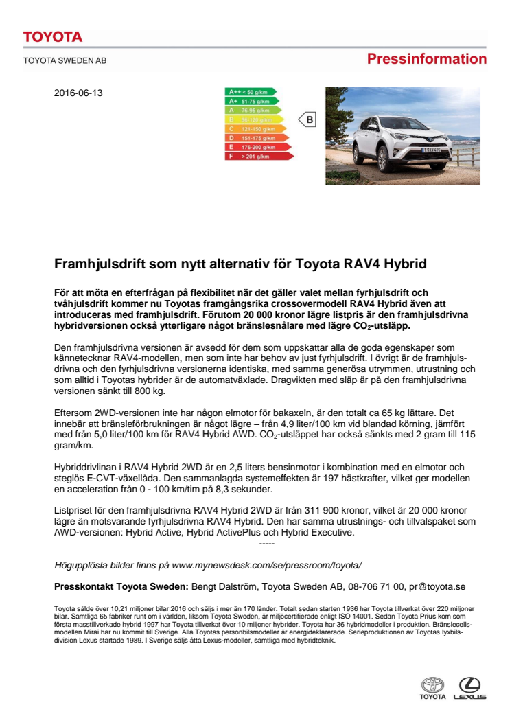 Framhjulsdrift - nytt alternativ för Toyota RAV4 Hybrid
