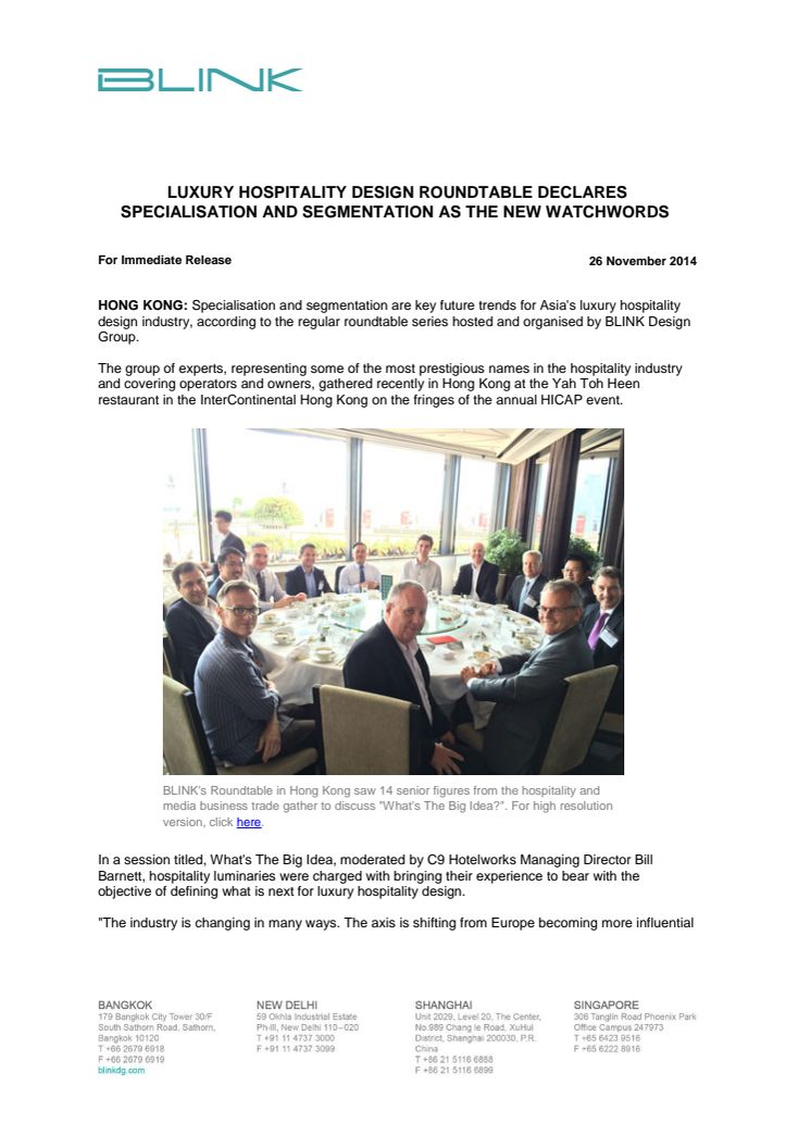 LUXURY HOSPITALITY DESIGN ROUNDTABLE DECLARES SPECIALISATION AND SEGMENTATION AS THE NEW WATCHWORDS