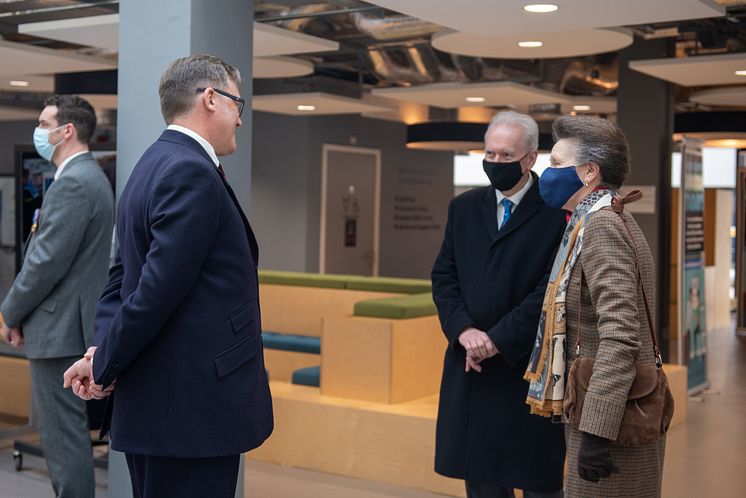 HRH Veteran Hub visit - Professor Andrew Wathey CBE, Vice-Chancellor and Chief Executive of Northumbria University, presents Hub Director Professor Matt Kiernan to HRH The Princess Royal