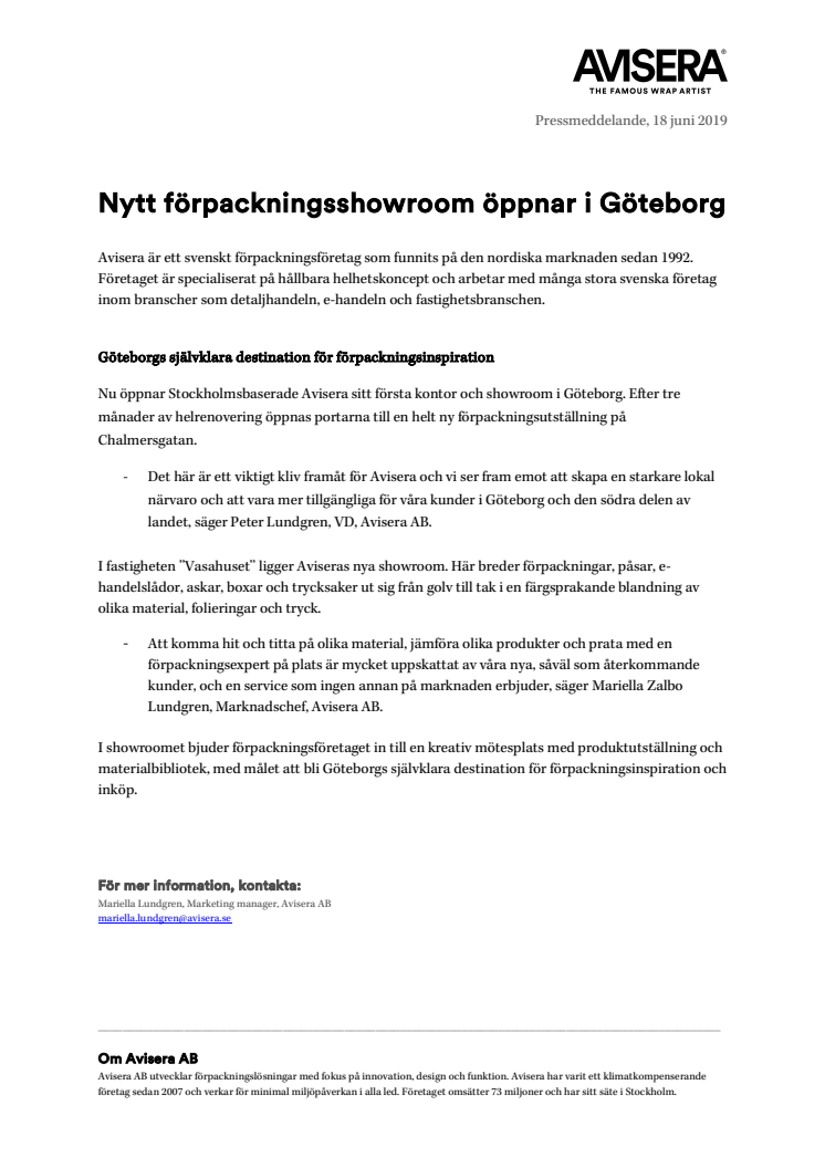 Avisera öppnar showroom i Göteborg