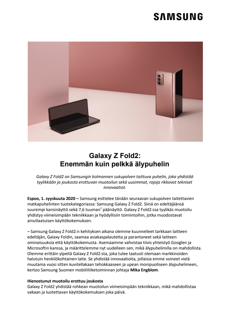 Galaxy Z Fold2: Enemmän kuin pelkkä älypuhelin