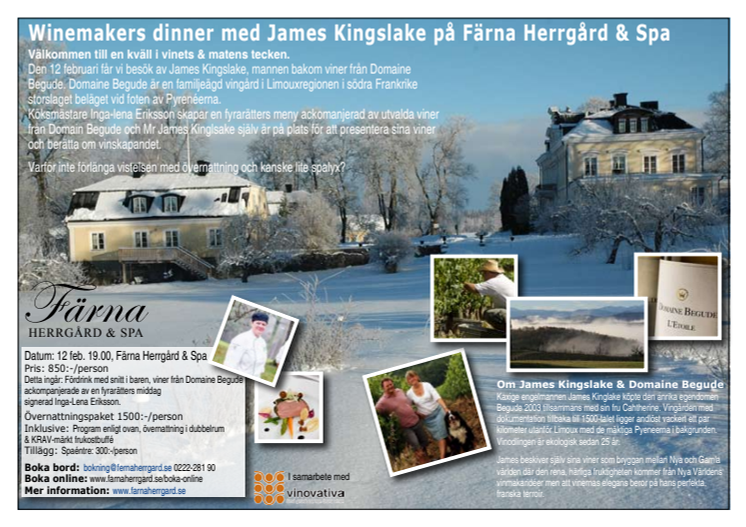 Winemakers dinner på Färna Herrgård & Spa 12 feb 2014