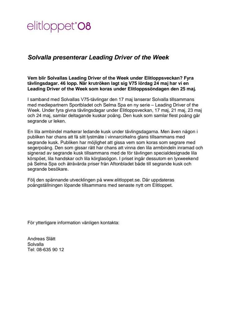 Solvalla presenterar Leading Driver of the Week