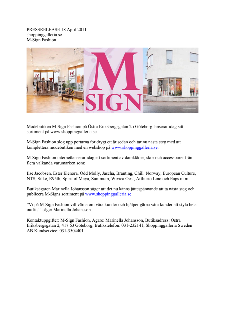Shoppinggalleria.se - M-Sign Fashion lanserar idag sitt sortiment i ny webshop