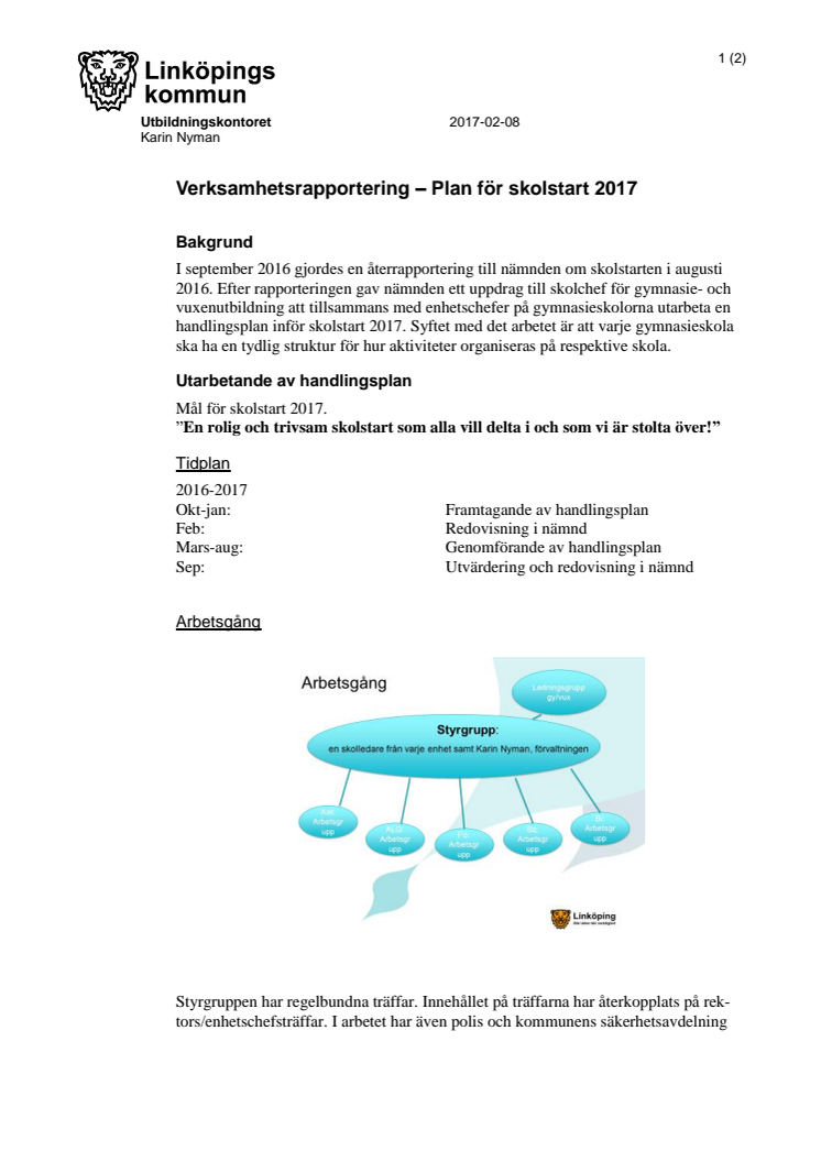 Utbildningsförvaltningens handlingsplan för skolstarten 2017