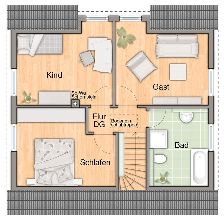 Grundriss Dachgeschoss des Massivhaus "Flair 113"