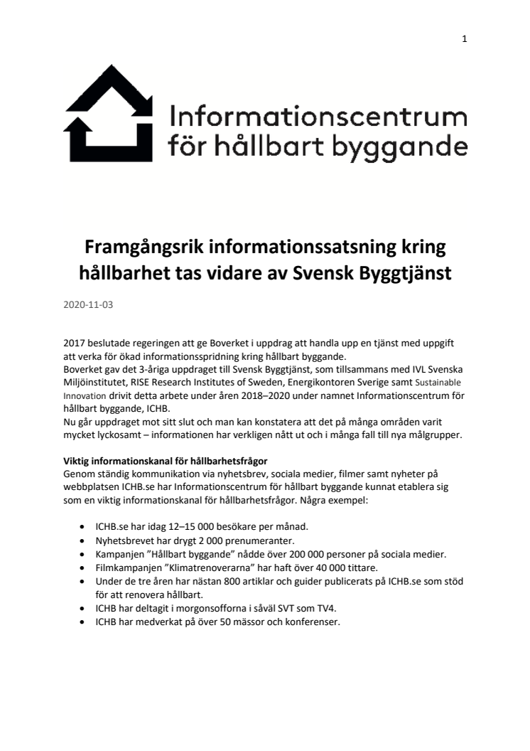 Framgångsrik informationssatsning kring hållbarhet tas vidare av Svensk Byggtjänst