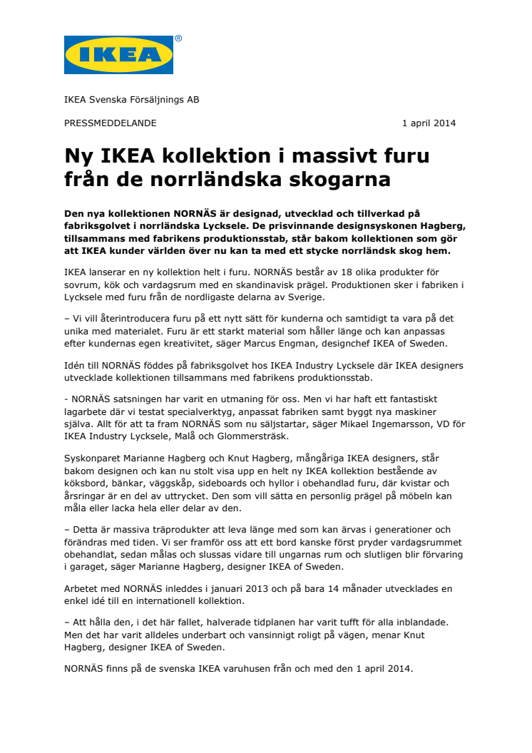 Ny IKEA kollektion i massivt furu från de norrländska skogarna