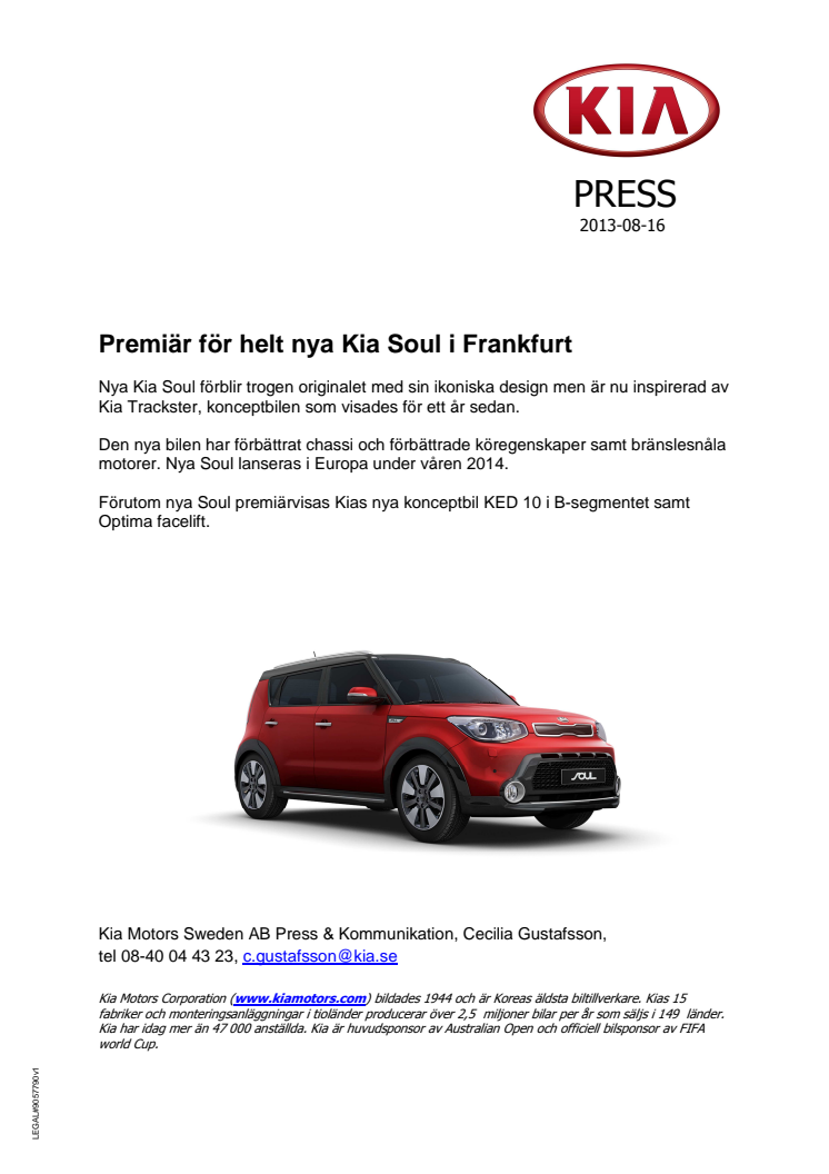 Premiär för helt nya Kia Soul i Frankfurt 