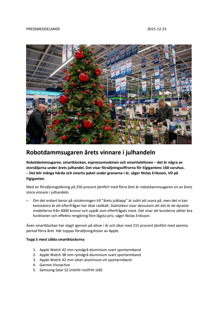 Robotdammsugaren årets vinnare i julhandeln