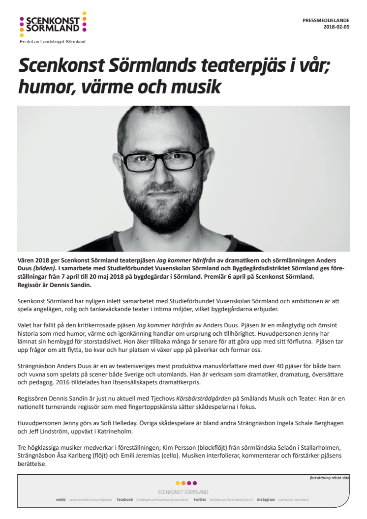 Scenkonst Sörmlands teaterpjäs i vår; humor, värme och musik