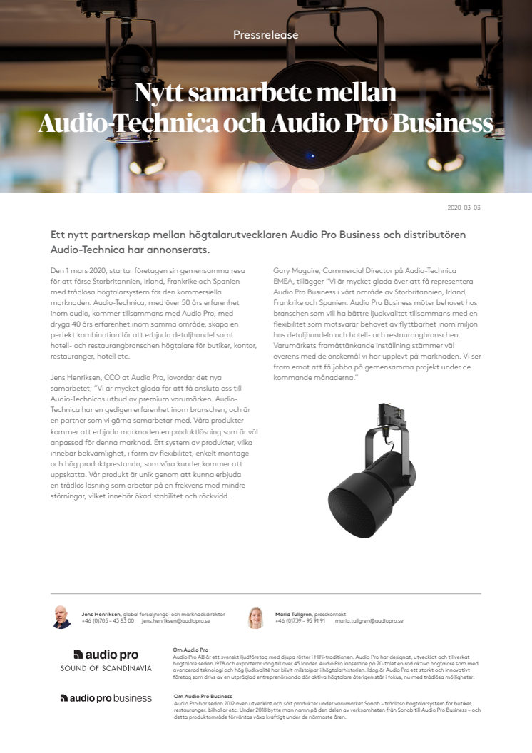 ​Nytt samarbete mellan Audio-Technica och Audio Pro Business