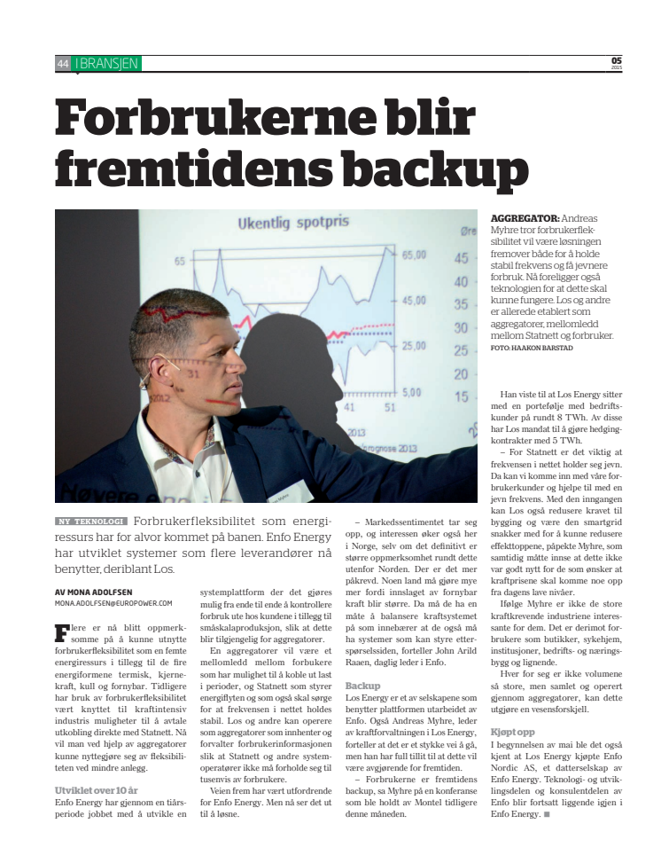 Presseklipp fra Energi 15.05.2015 - Forbrukerne blir fremtidens backup