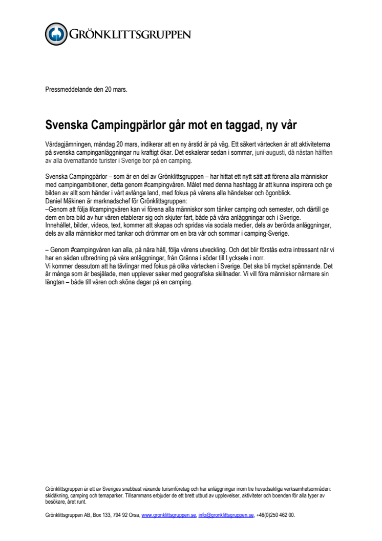 Svenska Campingpärlor går mot en taggad, ny vår