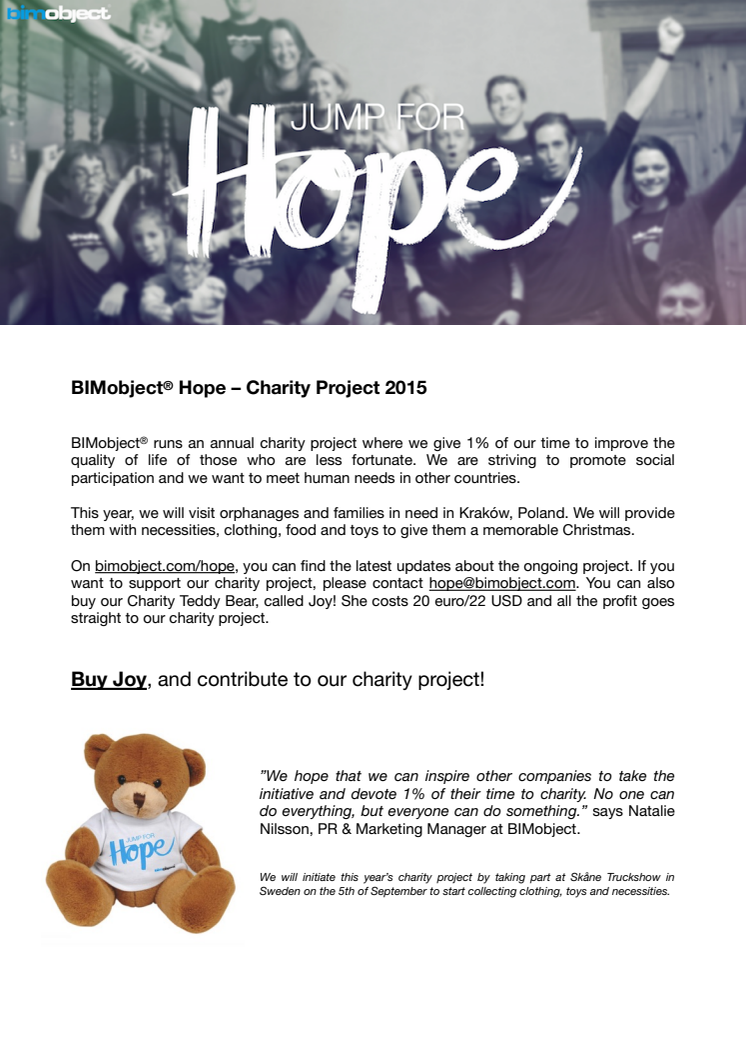 BIMobject® Hope – Charity Project 2015
