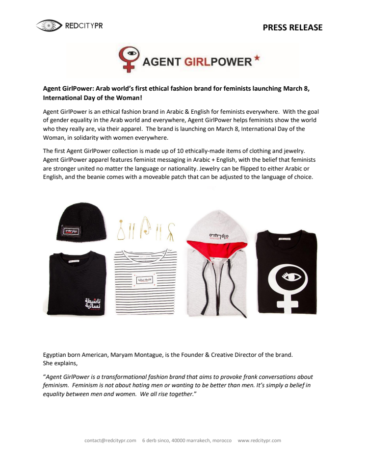 Agent GirlPower: Arab World’s First Ethical Fashion Brand for Feminists Launching March 8